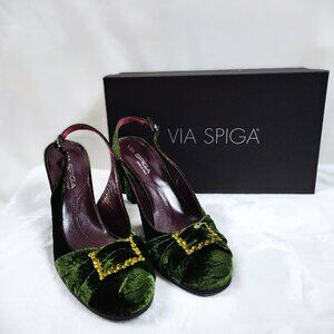 Via Spiga Dark Green Velvet Python Slingback Pumps - Size 8.5M